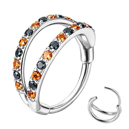 20/16G CZ Hinged Nose Rings Hoop, 316L Surgical Stainless Steel Cartilage Earring, Septum Clicker Ring, Daith Helix Rook Tragus Conch Lip Lobe Piercing Jewelry - color: A Silver Double Open Ring with Coloful CZ 01, size: 1pc 20 Gauge 10mm