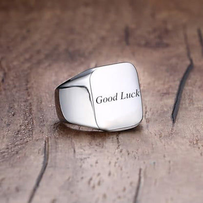 Stainless Steel Square Signet Rings for Men Women Gold/Silver Plain Pinky Thumb Ring, Gift for Dad Husband - color: Square Silver-Custom