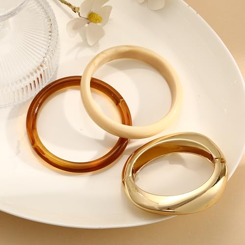 Chunky Gold Bangle Bracelets for Women, 14k Gold Plated Dainty Cuff Stackable Bangles Set, Trendy Bracelet Stack Fashion Jewelry Gifts - color: 09-GOLD
