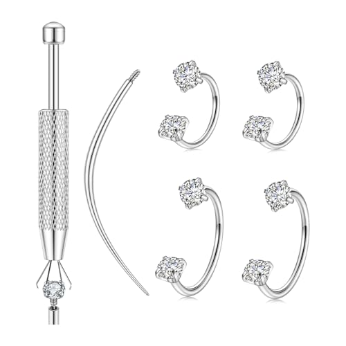 Horseshoe Nose Ring for Women, 20G 18G 16G Surgical Steel Nose Hoops, Multi-Purpose Nose Piercing Jewelry for Cartilage Helix Tragus Labret Septum Lips Ears - color: 18G-Silver 8MM&10MM