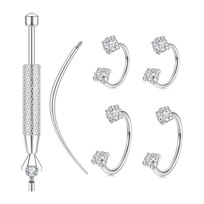 Horseshoe Nose Ring for Women, 20G 18G 16G Surgical Steel Nose Hoops, Multi-Purpose Nose Piercing Jewelry for Cartilage Helix Tragus Labret Septum Lips Ears - color: 18G-Silver 8MM&10MM