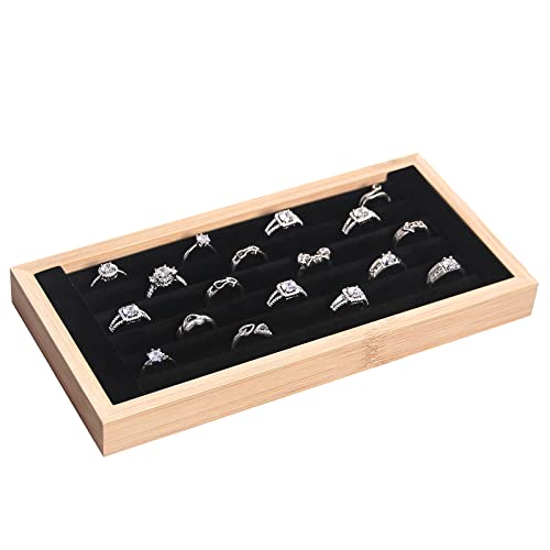 Coward Bamboo Ring Display Holder Jewelry Storage Tray Organizer Ring Stand For Show(Black) - color: Black Velvet