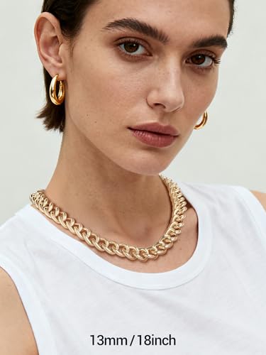 Chunky Gold Necklace for Women, 14K Gold Cuban Chain with Oval Spring Ring, 13MM/16MM/23MM 14K Gold Plated Womens Gold Chain Necklace Hip Pop Trendy Jewlry Gifts - size: 22 inchs, style: 13MM -14K Gold