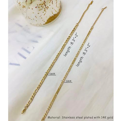 Gold Cuban Ankle Bracelets for Women 14K Gold Plated Cuban Link Anklet Chunky Dainty Adjustable Gold Anklet for Women Anklet Set Stackable Figaro Cuban Link Anklets Beach Jewelry - color: gold/Figaro chain