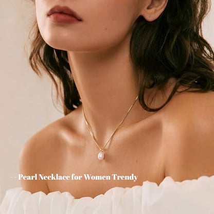 Gold Pearl Necklaces for Women Trendy, 14K Gold Plated Dainty Necklace Simple Single Double Layered Pearl Pendant Necklaces for Women Wedding Birthday Jewelry Gifts - color: 3-Irregularly-Single-Gold