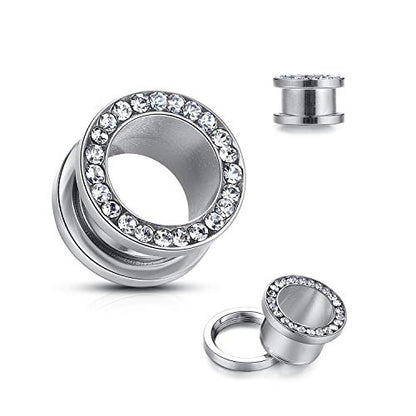 WBRWP 2pcs Hollow Gold Stainless Steel with Zircon Ear Plugs Tunnels - Ear Expander - Ear Gauges Stretcher Body Piercing Jewelry 8g-5/8 - color: Silver color with clear CZ