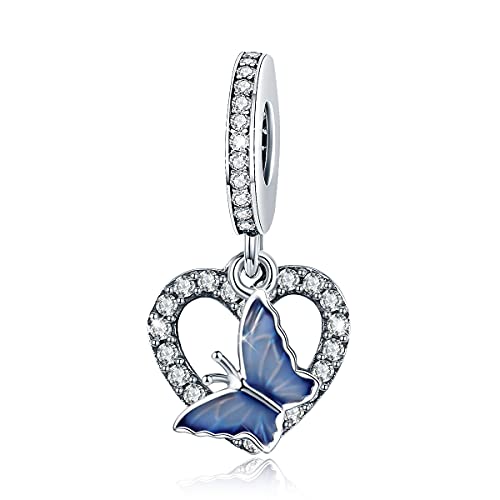 BISAER 925 Sterling Silver Charms for Bracelets Cat Dog Sloth Animal Beads Butterfly Fairy Heart Dangle Pendant Charms - color: Butterfly