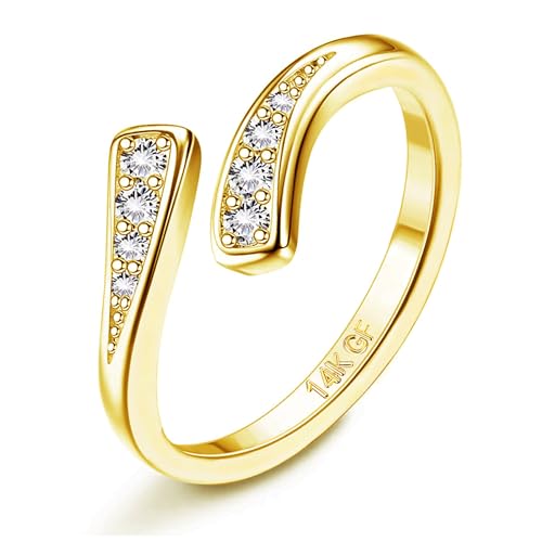 FASACCO 14k Gold Fillled Toe Rings for Women Non Tarnish, Dainty Hug CZ Band Toe Rings Gold Adjustable Open Toe Ring Summer Beach Foot Jewelry for Women - style: double