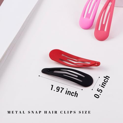 Small Hair Barrettes For Women No Slip Metal Snap Clips For Thin And Fine Hair,Matte Black Red Pink,20 PCS,1.97 x 0.5 Inch. - color: Matte Black Red Pink