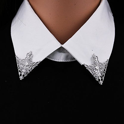 WCRAZYE Retro Hollow Pattern and Angle Triangle Collar Pins for Men Women Fashion Simple Gold Silver Palace Brooch Clip Pin Brooches Buckle Shirt Collar Decoration Parts - style: 3 Pairs Triangle Pins