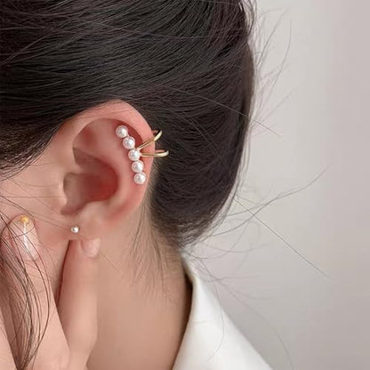 1Pair of Pearl Earrings Cuff For Women Non Piercing Fake Cartilage Wrap Ear Cuff Fashion Earrings Hypoallergenic Ear Cuff Ear Clip on Dainty Jewelry Accessory for Women Trendy - color: Gold