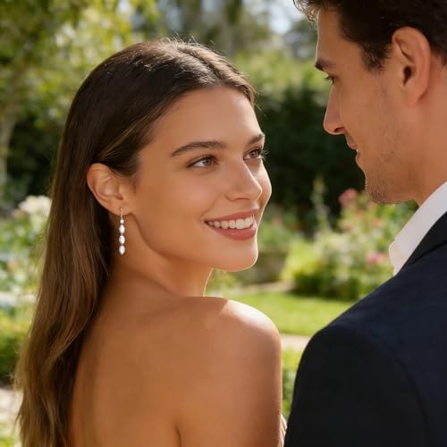 Sonateomber Gold Silver Pearl Rhinestone Dangle Earrings for Women, Elegant CZ Leaf Butterfly Bridal Earings Prom Wedding Fashion Jewelry Gift - color: Teardrop Silver