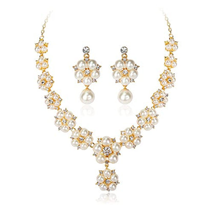 3pcs Charm Gold Water Drill Pearl Necklace Earrings Set Handmade Grinding Fashion Trend Jewelry Elegant Dignified Harmonious Color Matching Jewelry Gift for Woman Prom Party