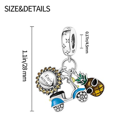 Pandach 925 Sterling Silver Charms for Bracelets and Necklaces Travel Round The World Beads Charms Relaxation Dangle Pendant,Jewelry Beads Gifts for Women - style: Sun Pineapple Electric Car Charm