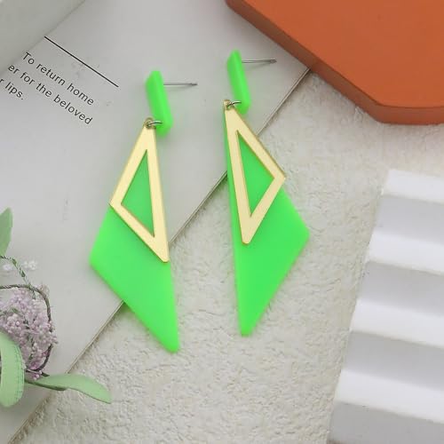 Retro 80s Neon Earrings for Women Acrylic Triangle Neon Dangle Earrings Colorful Geometric Drop Earrings Glow Party Halloween Neon Earrings - color: green
