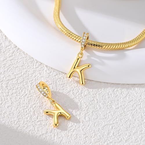 Hapour Gold Initial Letter Charms 925 Sterling Silver Alphabet Beads | 14K Gold Plated, A-Z Letter Charms, For Bracelets Necklace, Cubic Zirconia, DIY Dangle Pendant Beads, For Women Mom - color: Golden initial letter K