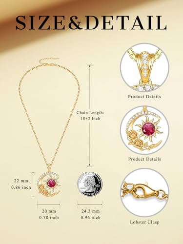 Midari 18K Yellow Gold Sun Moon Star Pendant Rose Flower Necklaces I Love You Forever Sun Moon Jewelry Gift for Mother Women - color: 07-Jul-Ruby, style: Sun&Moon