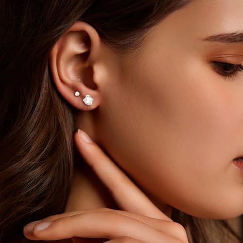 Pearl Earrings for Women 14k Gold/Silver Pearl Drop Earrings Long White Pearl Tassel Dangle Statement Earrings Bridal Wedding Dainty Prom Earrings Birthday Gifts Jewelry - color: Silver Caged Pearl+Ball Stud Earrings
