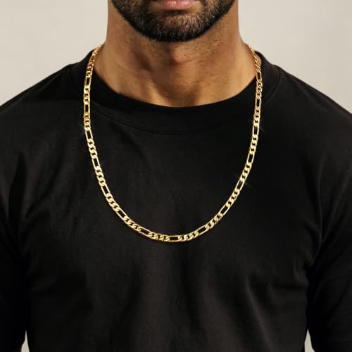 7mm Gold Figaro Link Chain Necklace for Men ＆ Women，14K Gold Chain Necklace for Women & Men Chains for Mens Figaro Chains Necklaces,Dainty Jewelry Gifts Size 18/20/ 22/ 24in - size: 18inch