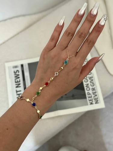 3PCS 14K Gold-Plated Hand Chain Bracelets for Women, Stack Bracelets Set Adjustable, Trendy Dainty Ring Bracelet Hand Chain - color: gold-3-set