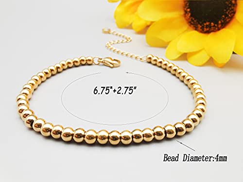 Dainty Bracelets for Women Paperclip Chain Bangles Handmade Tiny Cute Oval and Round Beaded Bracelet 316L Stainless Steel Jewelry Gift for Best Friend - style: Beads 4mm Gold