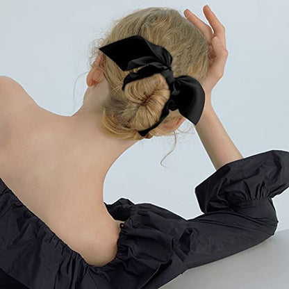 Jaciya Black Hair Ties Silk Bow Scrunchies for Hair Bunny Ears and Tail Scrunchies Hair Accessories for Women - color: Black