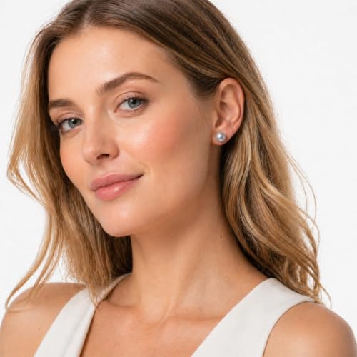Cultured Pearl Stud Earrings for Women, Sterling Silver Hypoallergenic Gift - color: Gray, size: 8mm