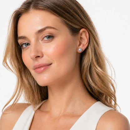 Cultured Pearl Stud Earrings for Women, Sterling Silver Hypoallergenic Gift - color: Gray, size: 8mm