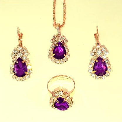 Jewelry Set for Women Love Heart Alloy Artificial Crystal Earrings Pendant Necklace Ring Wedding Party Prom Anniversary Birthday Engagement for Bridal Bridesmaid Girlfriend - color: purple water drop