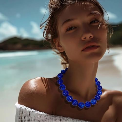 Multicolor Chunky Beaded Necklace, Statement Colorful Round Ball Beads Choker Necklace with Gold-Tone Adjustable Chain, Fashion Bold Neck Jewelry for Women - color: 20MM-Blue