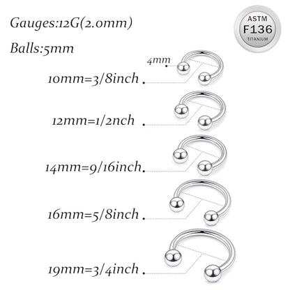 Ruifan 20G 18G 16G 14G 12G Horseshoe Nose Ring Titanium Septum Rings Piercing Jewelry Cartilage Conch Helix Rook Lip Tragus Earring Hoop Eyebrow Retainer For Women Men 6mm 8mm 10mm 12mm 14mm 16mm 19mm - size: Ball: 12G - 14MM