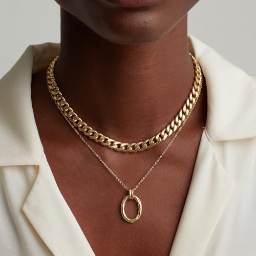 14K Gold/Silver Plated Dainty Snake Chain Layered Necklace for Women | Irregular Oval Pendant Minimalist Dainty Statement Gold Layering Everyday Jewelry - color: Gold - Matte