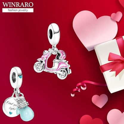 10 Pack Silver Bead Charms Compatible with Charms Bracelet Necklace, Silver Charms for Bracelets for Women, the Pendant Dangle Beads with Cubic Zirconias Are the Perfect Jewelry Gift for Women, Ideal for Christmas, Birthdays, Mother's Day, and Valentine's