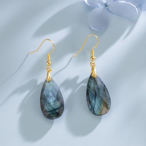SELOVO Teardrop Fishhook Dangle Drop Earrings for Women Crystal Earring - color: Grayish blue-Gold Color Hook
