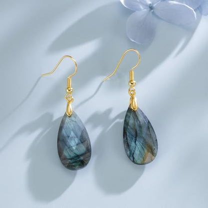 SELOVO Teardrop Fishhook Dangle Drop Earrings for Women Crystal Earring - color: Grayish blue-Gold Color Hook