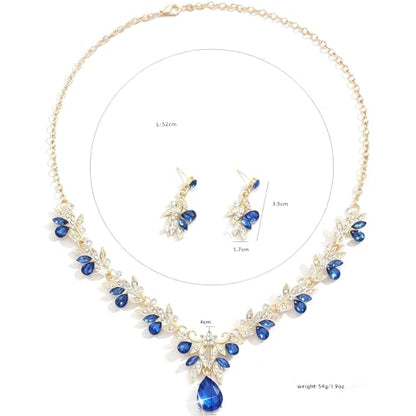 CJIAYUJEW Cubic Zirconia Wedding Jewelry Sets for Bride Bridesmaid Cluster Crystal Teardrop Pendants Jewelry Set Necklace Earring for Brides Bridesmaid for Wedding Party - color: Blue