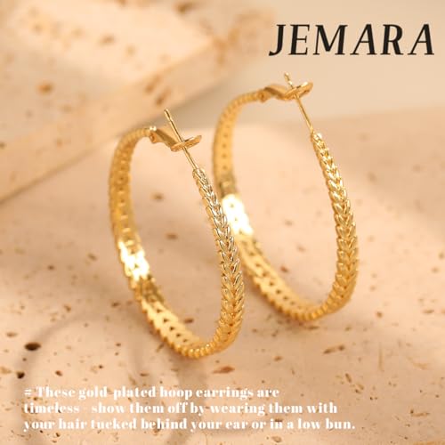 JEMARA Silver Hoop Earrings for Women Hypoallergenic 925 Sterling Silver Post Hoop Earrings Lightweight Thick Large Silver Hoop Earrings 30/40/50MM - color: Gold-30MM