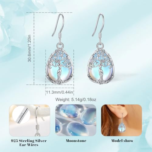 AEONSLOVE Tree of Life Crystal Earrings with Sterling Silver Ear Hooks, Dangle Drop Tree Earrings Gifts for Women - style: A01-Moonstone-Teardrop