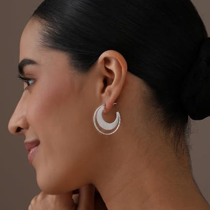 LeCalla Real 925 Sterling Silver C Hoop Earrings | Lightweight Small Hoops Italian Half Earring Hoops for Women - color: Double Layer Twisted- 30mm