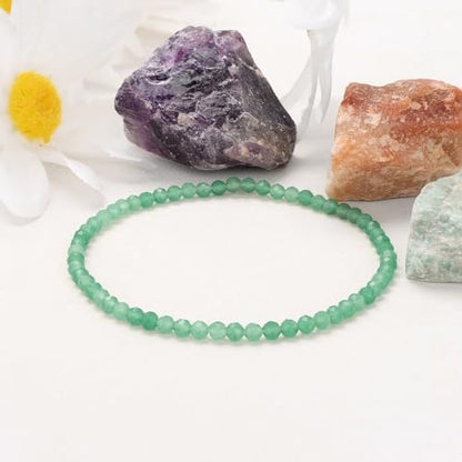Healing Crystal Bracelet Clear Quartz Faceted Beaded Bracelets for Women Men 3mm Natural Stone Adjustable Handmade Stretch Bracelet Reiki Spiritual Jewelry Fashion Gifts - color: Green Aventurine