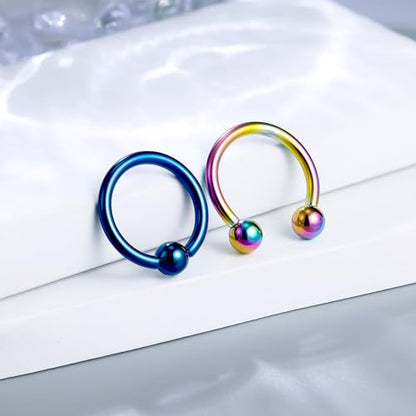12G & 16G Septum Rings - Surgical Steel Septum Piercing Jewelry Horseshoe & Snake Bite Rings, Daith Rook Earrings for Women & Men - color: 12G 14MM