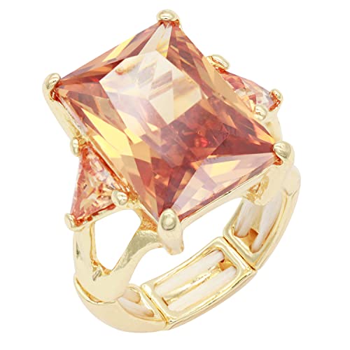 Lavencious Big Bold Radiant CZ Stones Stretch Rings for Women Size for 7-9 - color: Topaz