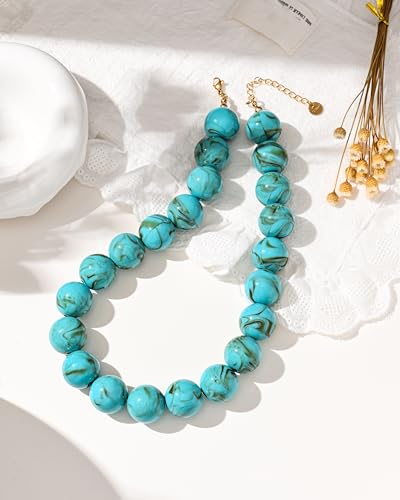 Colorful Chunky Beaded Necklaces for Women Trendy Large Bead Statement Necklace Boho Resin Bead Choker Summer Beach Jewelry Gifts Accessories - color: Turquoise