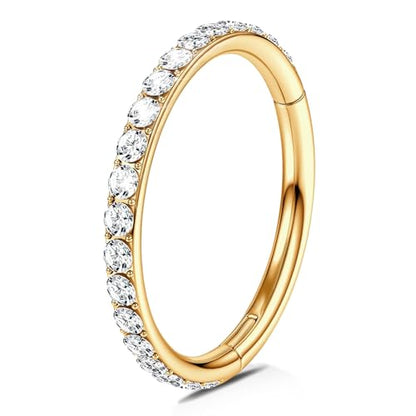 WBRWP 316L Stainless Steel Nose Hoop Rings Clicker with Zircon/Opal 14g-20g | Hypoallergenic Nose Rings Segment Clicker Lip Rings Cartilage Rook Conch Earrings Diameter 5mm-10mm - color: Gold ring with zircon -1pc Pack