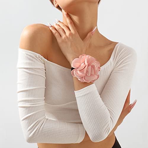 Rose Black Velvet Floral Choker Necklace - Camellia Daisy Rosette - Spring Summer Flower Jewelry - color: Pink