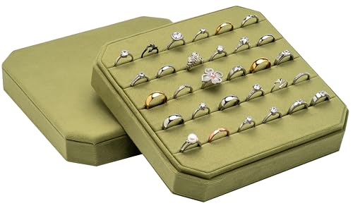 Multiple Velvet Ring Storage Organizer Display Tray Jewelry Box | Earring Holder Case for Wedding Birthday Christmas Day (Grass Green) - color: Grass Green