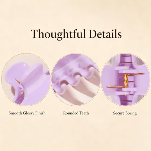 Ivyu 4-Inch Large Rounded Rectangle Hair Claw Clip for Women, Strong Hold | Smooth rounded teeth and a strong spring provide a secure hold for full updos on fine to medium hair. - color: Light purple
