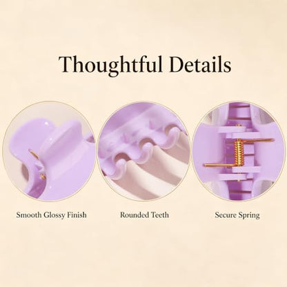 Ivyu 4-Inch Large Rounded Rectangle Hair Claw Clip for Women, Strong Hold | Smooth rounded teeth and a strong spring provide a secure hold for full updos on fine to medium hair. - color: Light purple