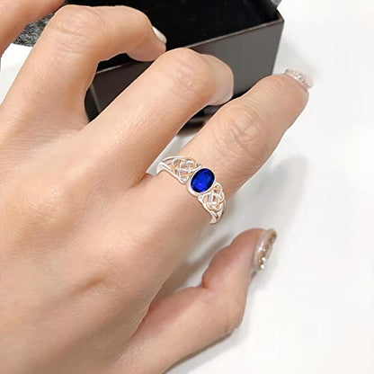 PRAYMOS 925 Sterling Silver Ring Birthstone Ring Turquoise Moss White Opal Ring for Women Celtic Knot Open Adjustable Thrumb Ring - color: Blue Sapphire