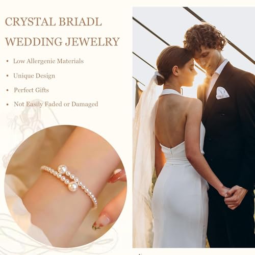 Pearl Bracelets for Women Dainty Gold Pearl Stretch Stackable Bracelet Bridesmaid Wedding Jewelry Gifts Prom Wedding Guest Dress - color: A:White Pearl Bracelet